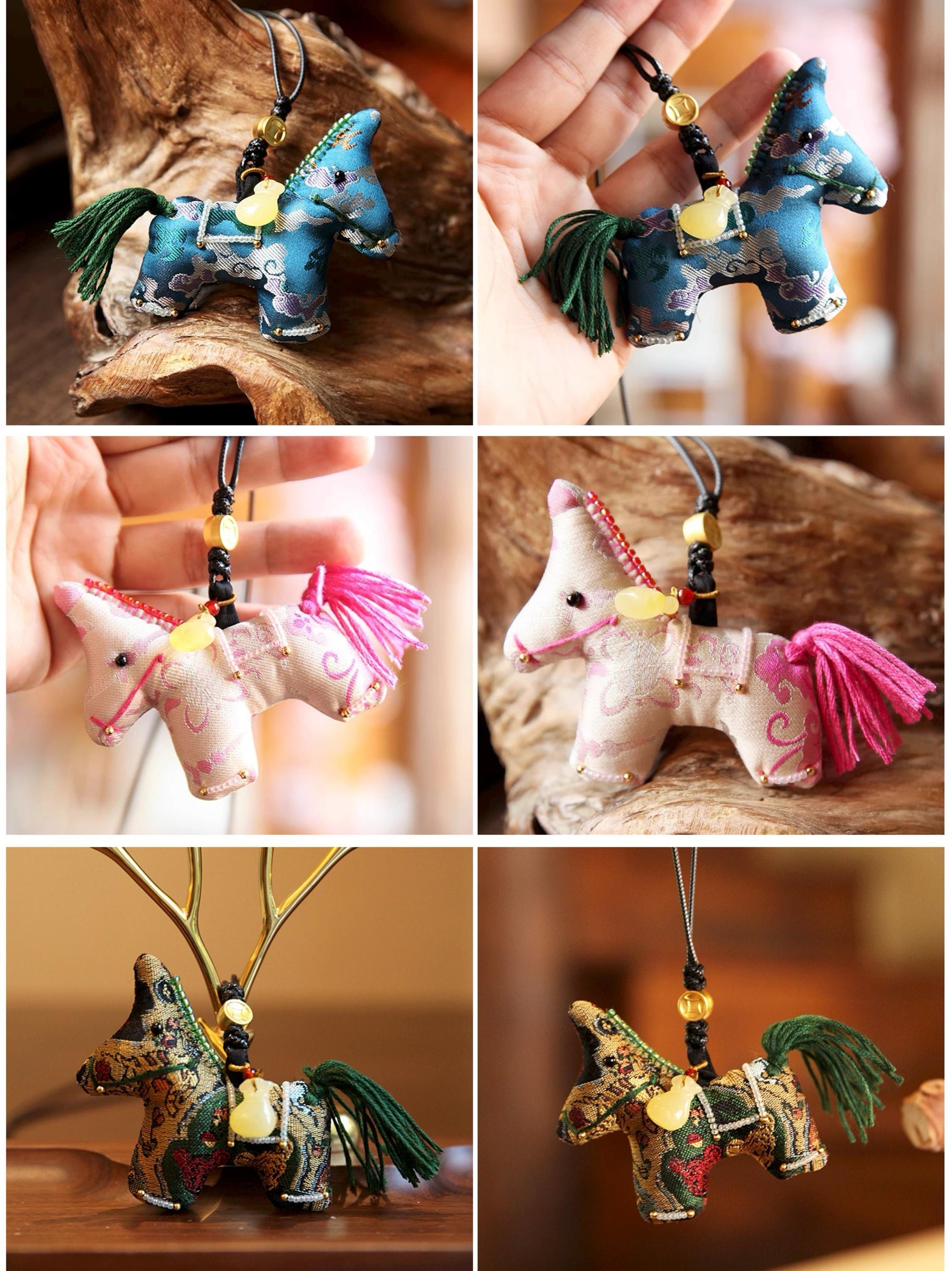 Handmade Silk Horse Bag Charm – Christmas Stocking Filler, Embroidered Horse Ornament, Lucky Horse Keyrings, Christmas Tree Decor