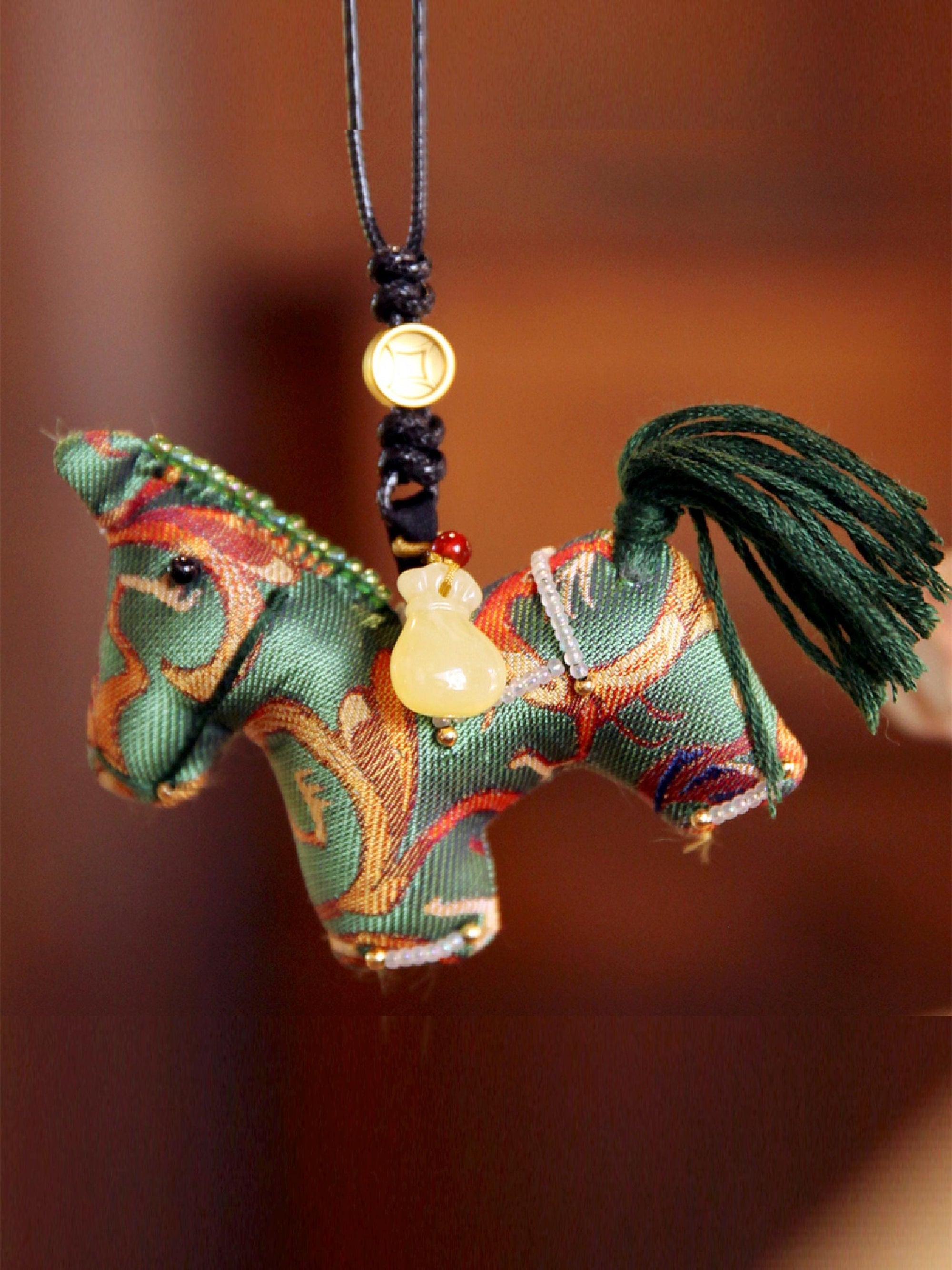 Handmade Silk Horse Bag Charm – Christmas Stocking Filler, Embroidered Horse Ornament, Lucky Horse Keyrings, Christmas Tree Decor