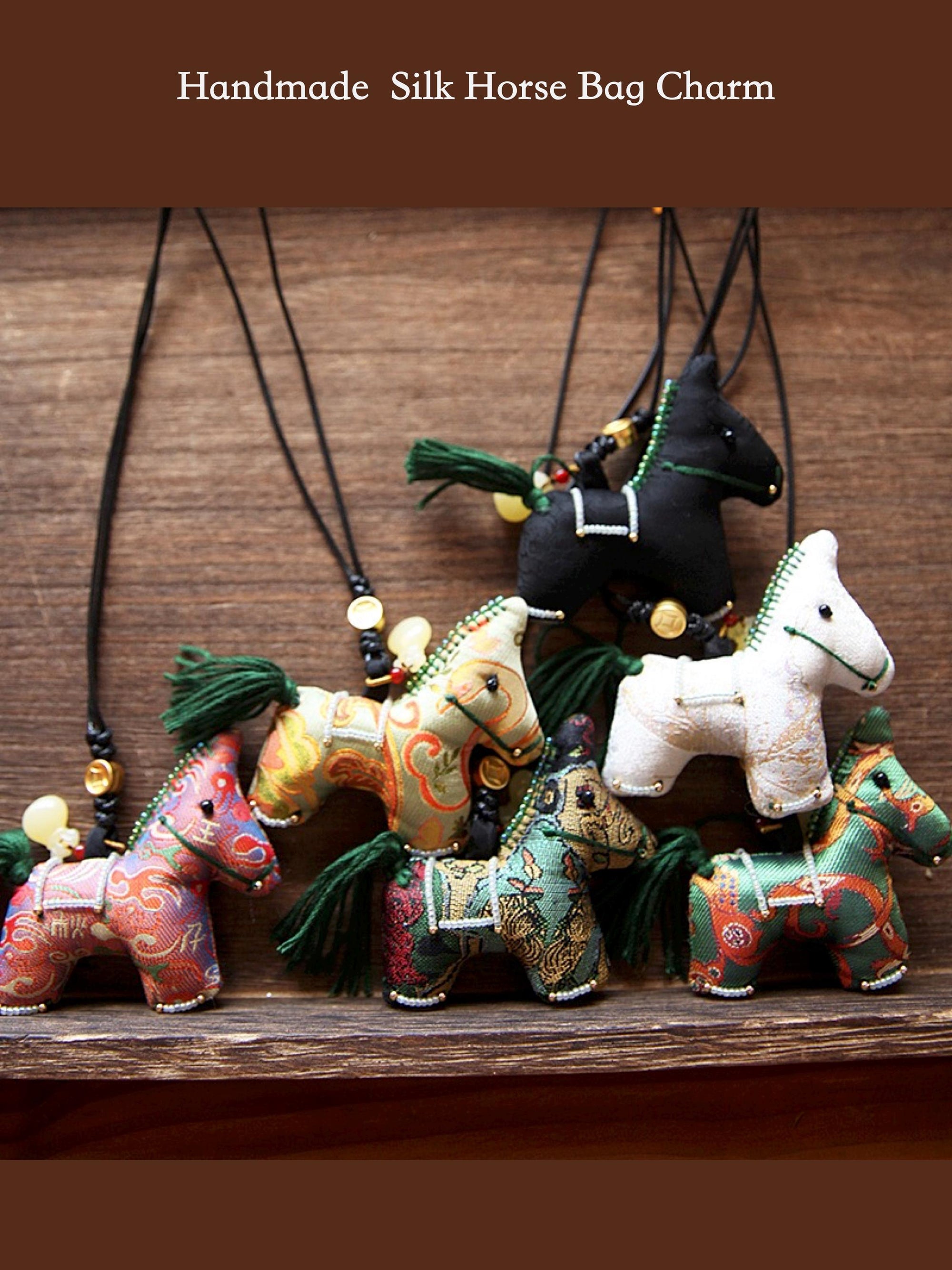 Handmade Silk Horse Bag Charm – Christmas Stocking Filler, Embroidered Horse Ornament, Lucky Horse Keyrings, Christmas Tree Decor