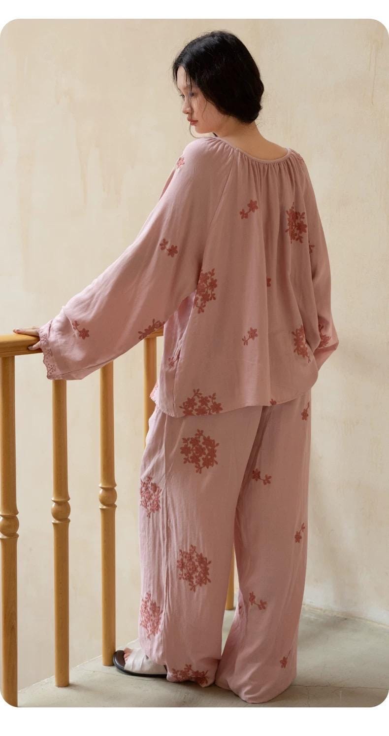Bamboo Fibre Cotton Embroidered Loungewear Bamboo Cotton/Breathable Winter Pajamas