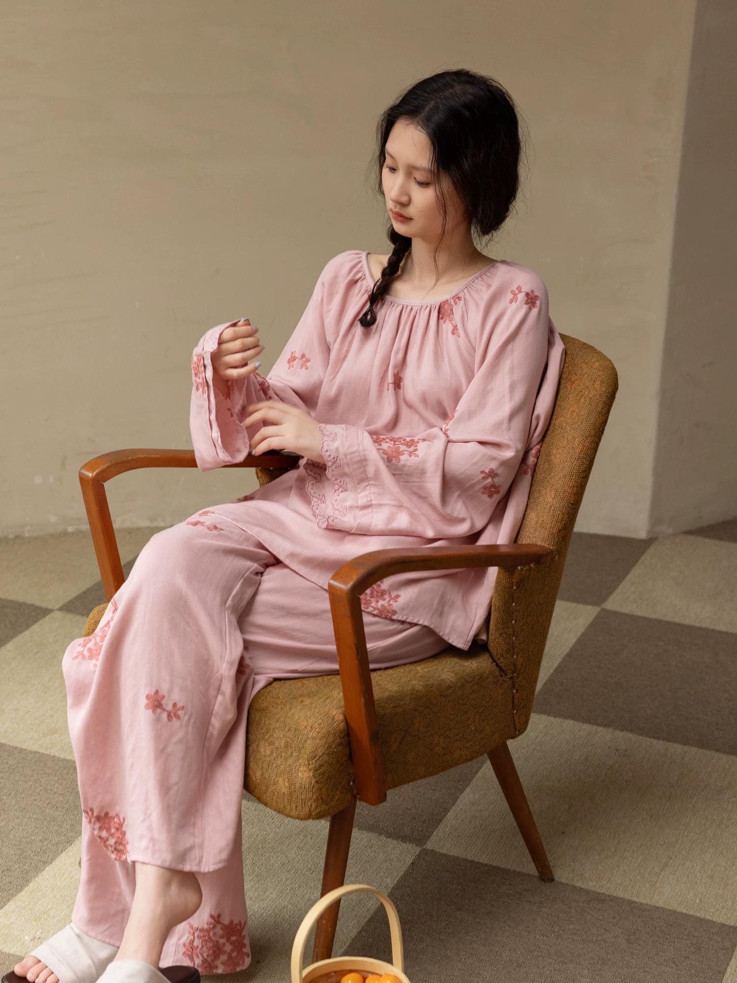 Bamboo Fibre Cotton Embroidered Loungewear Bamboo Cotton/Breathable Winter Pajamas