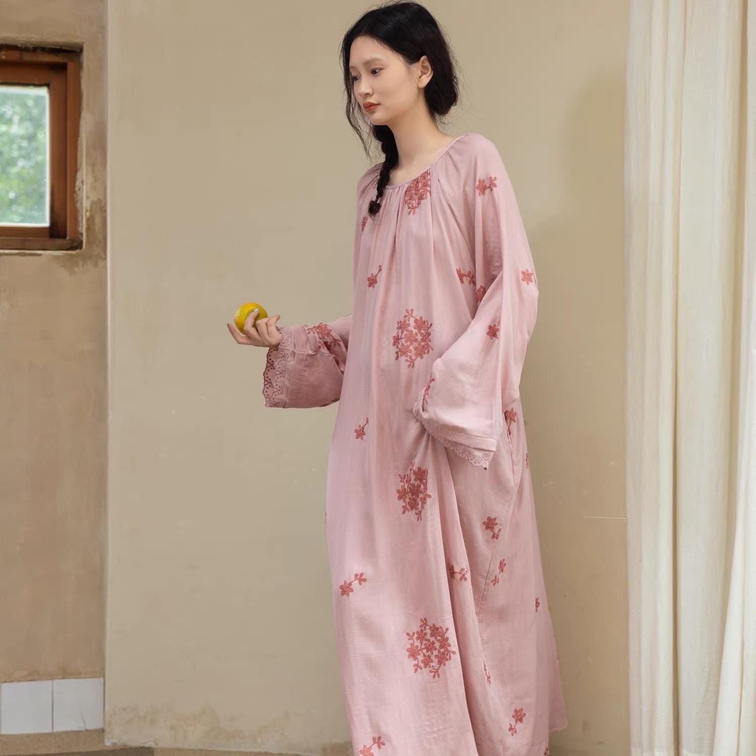 Bamboo Fibre Cotton Embroidered Loungewear Bamboo Cotton/Breathable Winter Pajamas