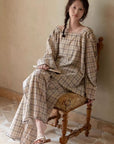 Bamboo Cotton Pajama Set for Women | Embroidered Loungewear | Soft Plaid Sleepwear with Pockets