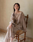 Bamboo Cotton Pajama Set for Women | Embroidered Loungewear | Soft Plaid Sleepwear with Pockets