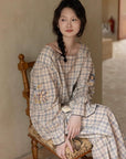 Bamboo Cotton Pajama Set for Women | Embroidered Loungewear | Soft Plaid Sleepwear with Pockets