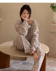 Bamboo Cotton Pajama Set for Women | Embroidered Loungewear | Soft Plaid Sleepwear with Pockets