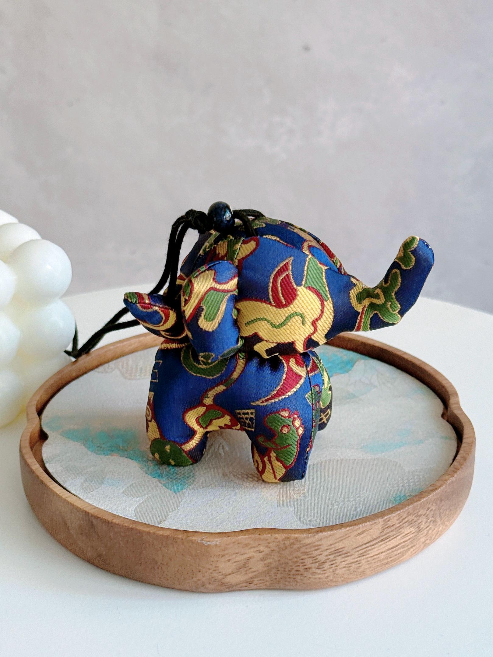 Christmas Bag Charm – Silk Fabric Hanging Ornament for Christmas Stocking Filler, Lucky Elephant , Handmade Christmas Gifts