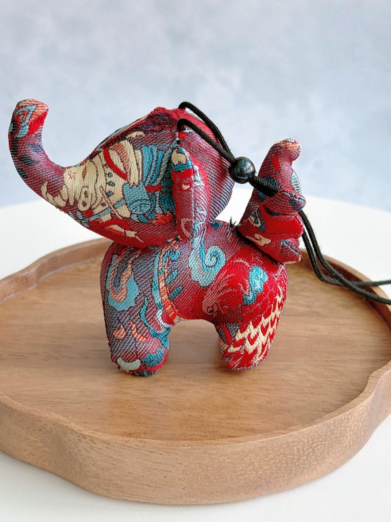 Christmas Bag Charm – Silk Fabric Hanging Ornament for Christmas Stocking Filler, Lucky Elephant , Handmade Christmas Gifts