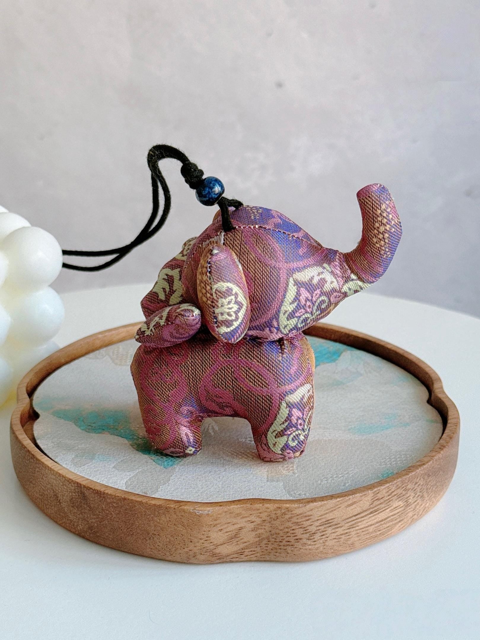 Christmas Bag Charm – Silk Fabric Hanging Ornament for Christmas Stocking Filler, Lucky Elephant , Handmade Christmas Gifts