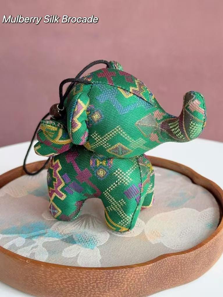 Christmas Bag Charm – Silk Fabric Hanging Ornament for Christmas Stocking Filler, Lucky Elephant , Handmade Christmas Gifts