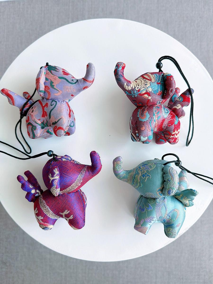 Christmas Bag Charm – Silk Fabric Hanging Ornament for Christmas Stocking Filler, Lucky Elephant , Handmade Christmas Gifts