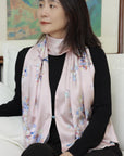 Reversible Mulberry Silk Scarf with Qipao Buttons – Double-Sided 6A Silk Wrap | Floral Bird Design Oriental Silk Shawl Hanfu Accessories