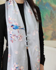 Reversible Mulberry Silk Scarf with Qipao Buttons – Double-Sided 6A Silk Wrap | Floral Bird Design Oriental Silk Shawl Hanfu Accessories