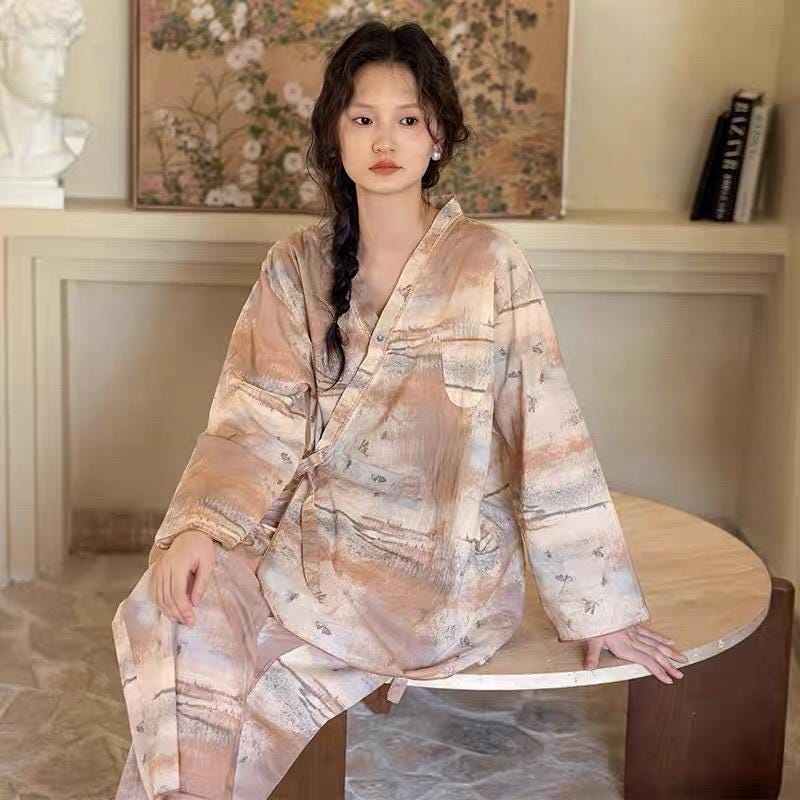 Soft Bamboo Cotton Kimono Pajama Set, 3 Piece Women’s Tie Dye Loungewear