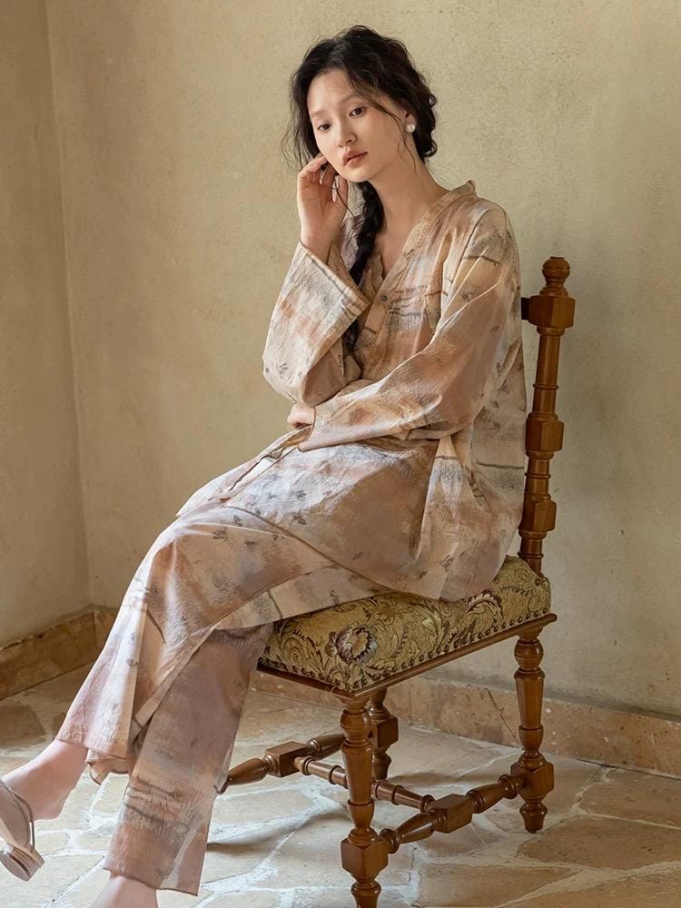 Soft Bamboo Cotton Kimono Pajama Set, 3 Piece Women’s Tie Dye Loungewear