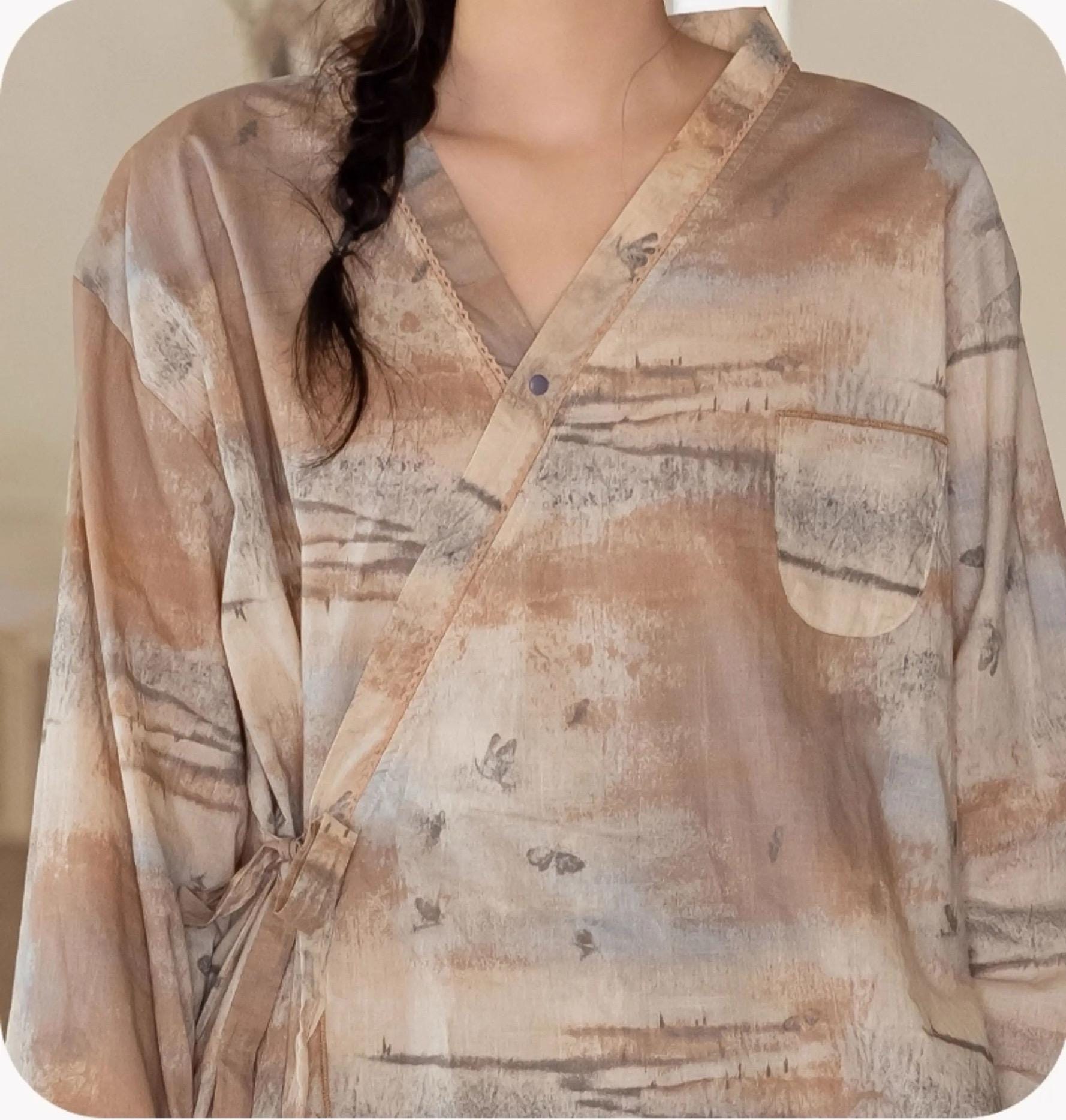 Soft Bamboo Cotton Kimono Pajama Set, 3 Piece Women’s Tie Dye Loungewear