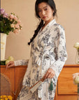 Luxury Oriental Style Silky Pajamas for Summer – Elegant Floral Loungewear with Lace Trim – Women Loungewear | Silk Kimono Robe