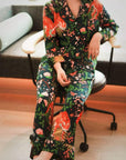 Luxury Silk Blend Christmas Pyjama Set Women – Personalised Message Tag & Gift Box – Floral Tiger Print Satin PJs Christmas Present for Her