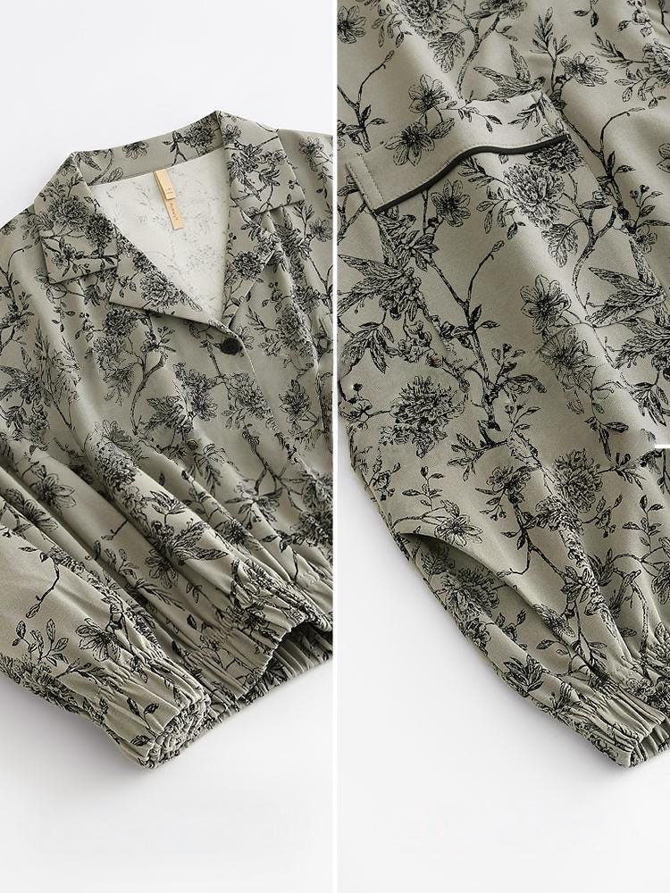 Butterfly Print Cotton Pyjama Set: Oriental Button-Up Loungewear