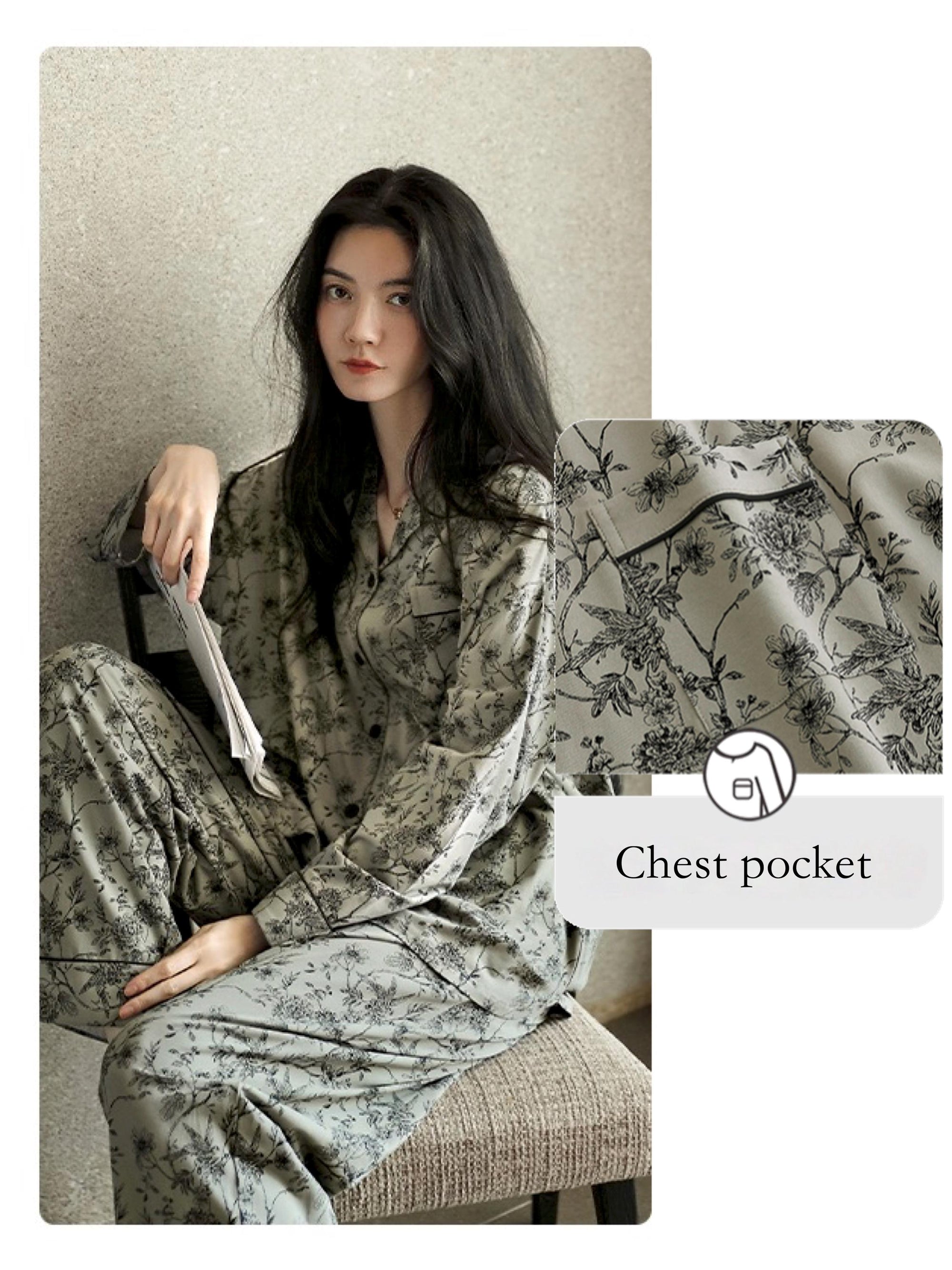 Butterfly Print Cotton Pyjama Set: Oriental Button-Up Loungewear