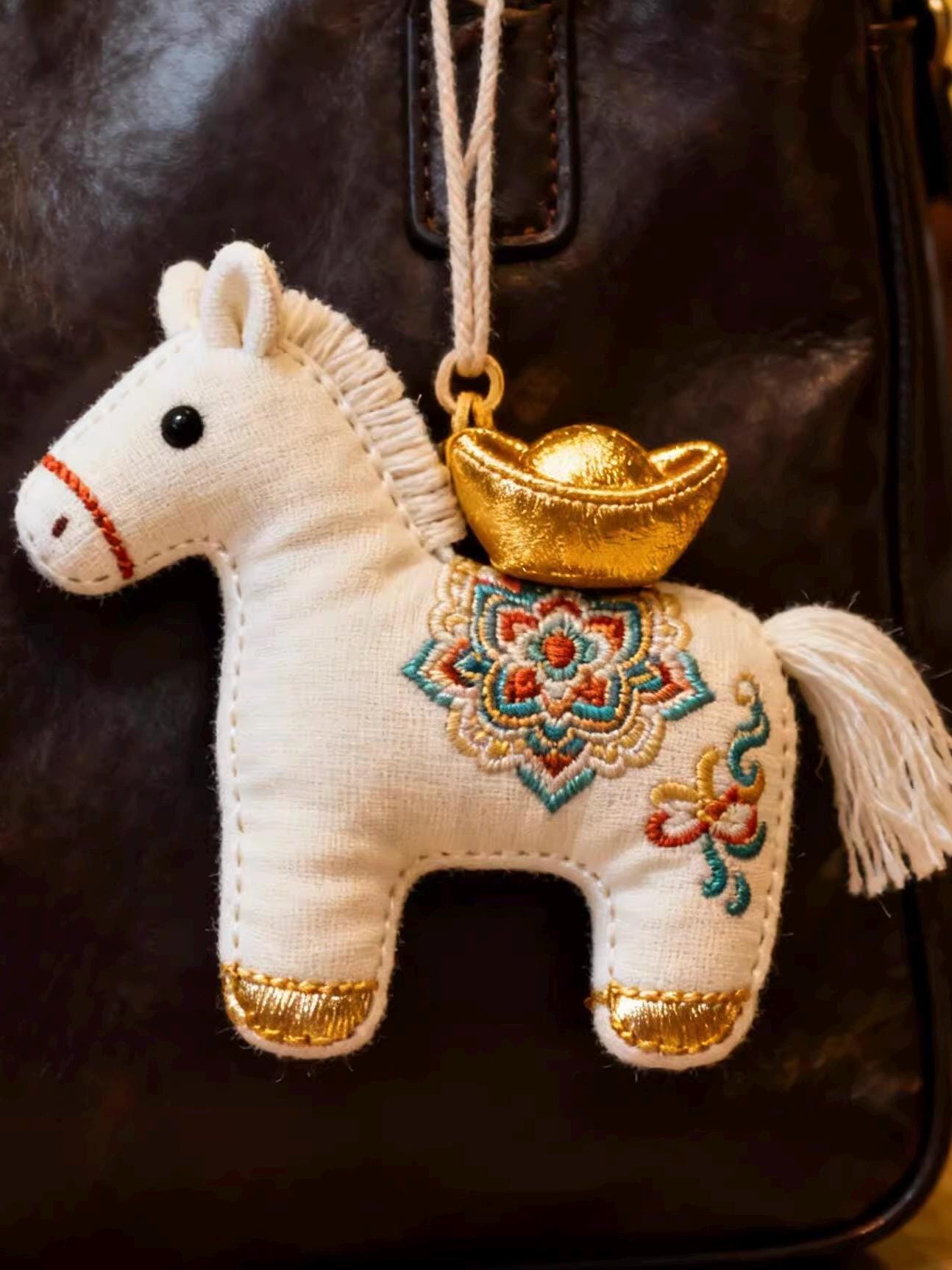 Silk Embroidered Horse Ornament • Lucky Charm Keychain • Oriental Bag Charm • Christmas Stocking Filler • Tree Decor • Mulberry Silk Gift