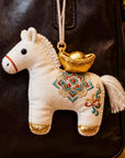 Silk Embroidered Horse Ornament • Lucky Charm Keychain • Oriental Bag Charm • Christmas Stocking Filler • Tree Decor • Mulberry Silk Gift