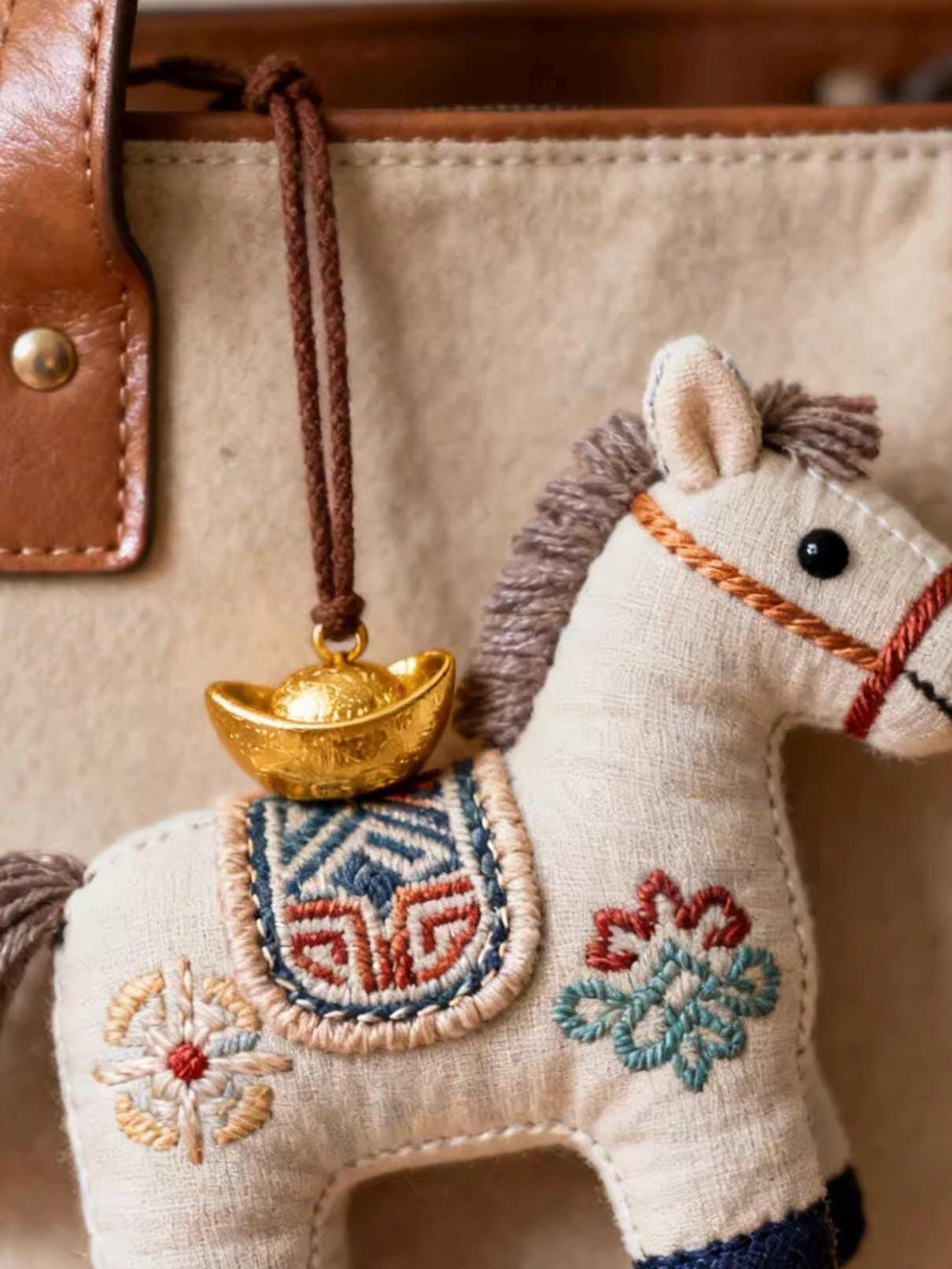 Silk Embroidered Horse Ornament • Lucky Charm Keychain • Oriental Bag Charm • Christmas Stocking Filler • Tree Decor • Mulberry Silk Gift