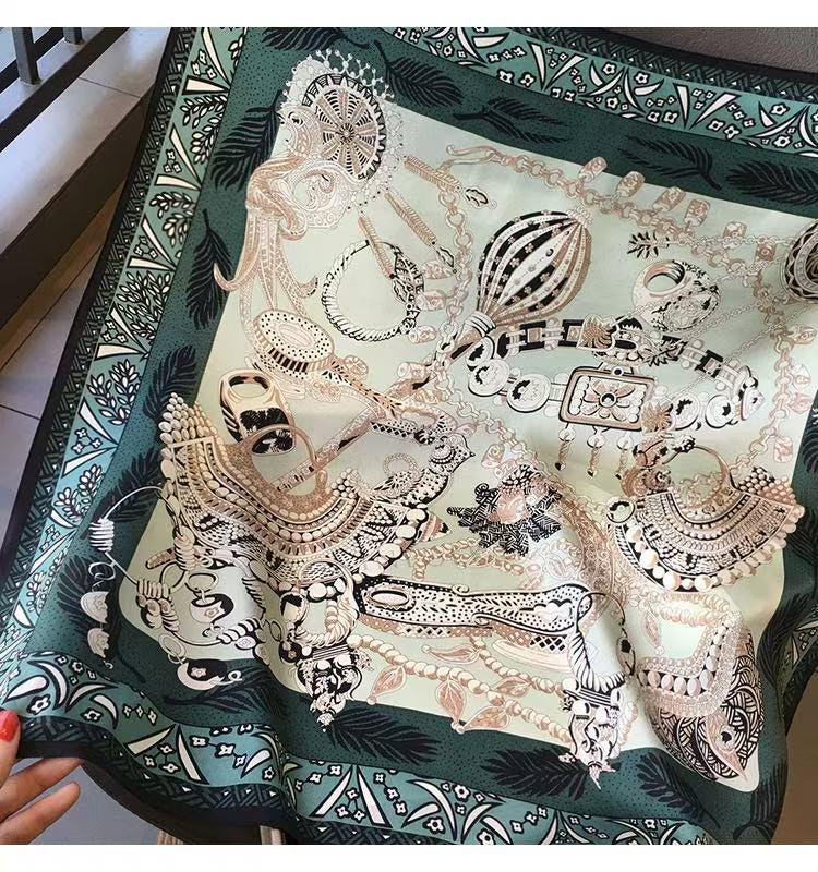 Mulberry Silk Scarf with Scarf Ring - Vintage Style Bandana