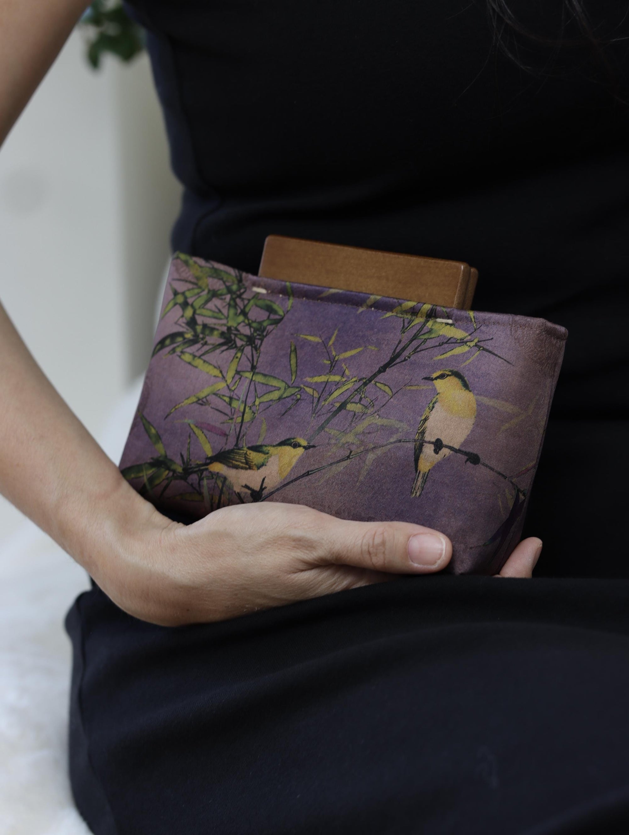 Handmade Silk Handbag with Wooden Clasp | Natural Dyed Xiangyun Silk Persimmon Print Crossbody | Oriental Heritage Evening Purse