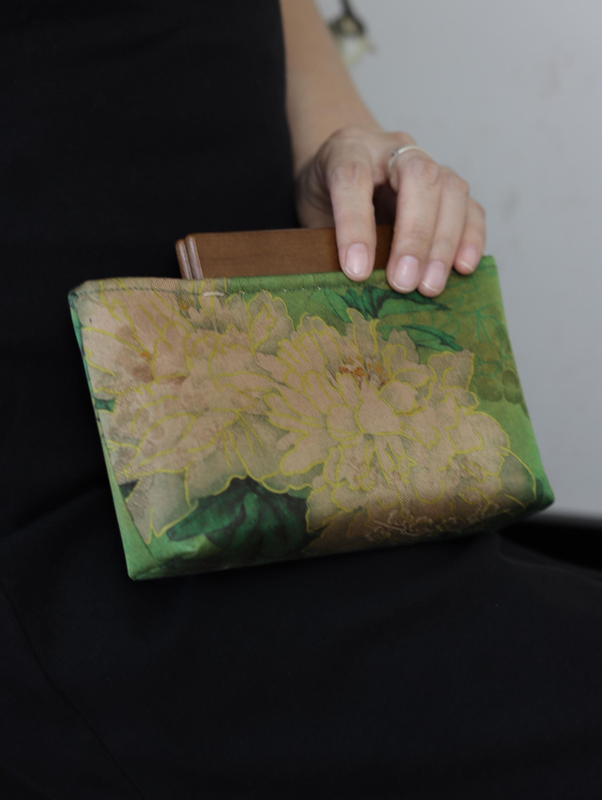 Handmade Silk Handbag with Wooden Clasp | Natural Dyed Xiangyun Silk Persimmon Print Crossbody | Oriental Heritage Evening Purse