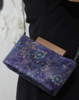 Handmade Silk Handbag with Wooden Clasp | Natural Dyed Xiangyun Silk Persimmon Print Crossbody | Oriental Heritage Evening Purse