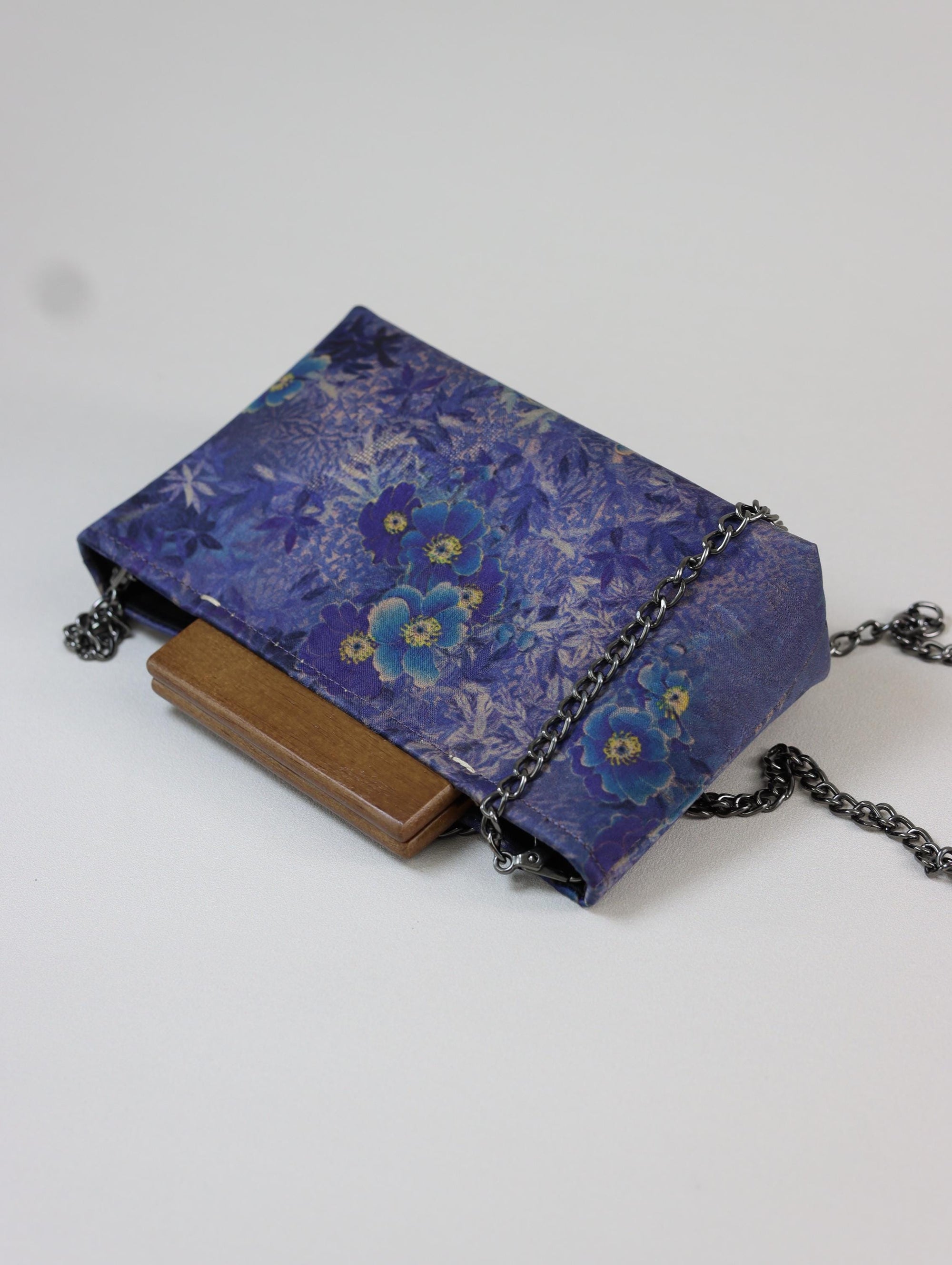 Handmade Silk Handbag with Wooden Clasp | Natural Dyed Xiangyun Silk Persimmon Print Crossbody | Oriental Heritage Evening Purse