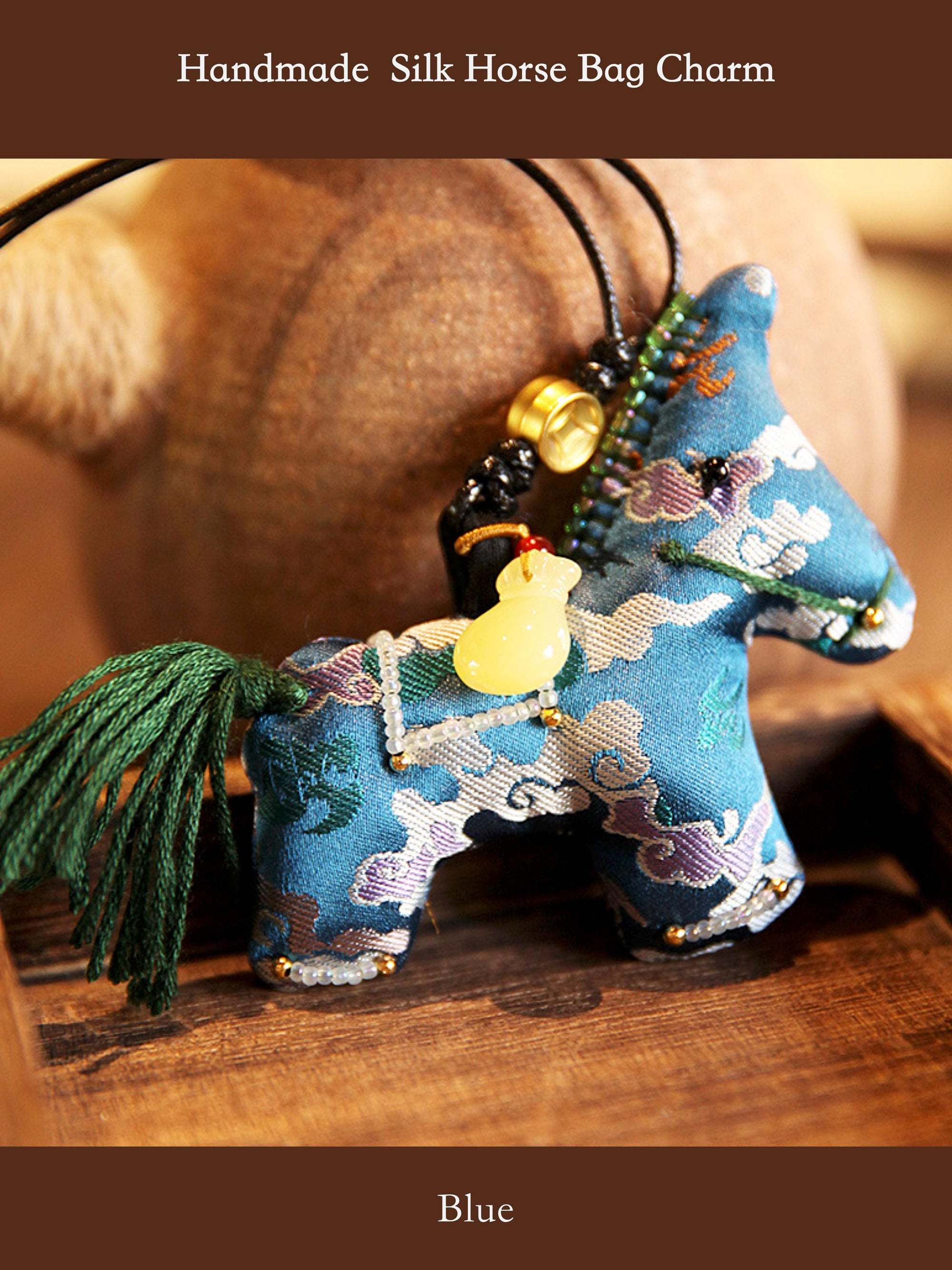 Handmade Silk Horse Bag Charm – Christmas Stocking Filler, Embroidered Horse Ornament, Lucky Horse Keyrings, Christmas Tree Decor