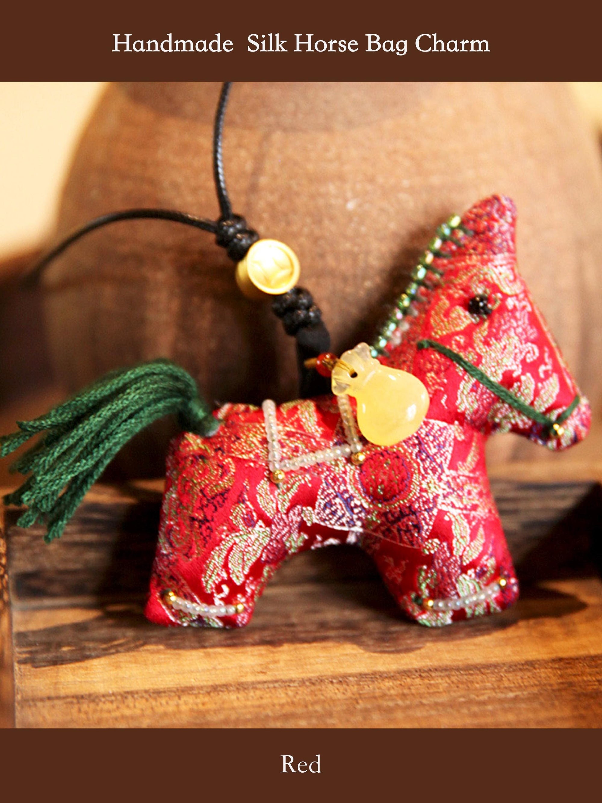 Handmade Silk Horse Bag Charm – Christmas Stocking Filler, Embroidered Horse Ornament, Lucky Horse Keyrings, Christmas Tree Decor