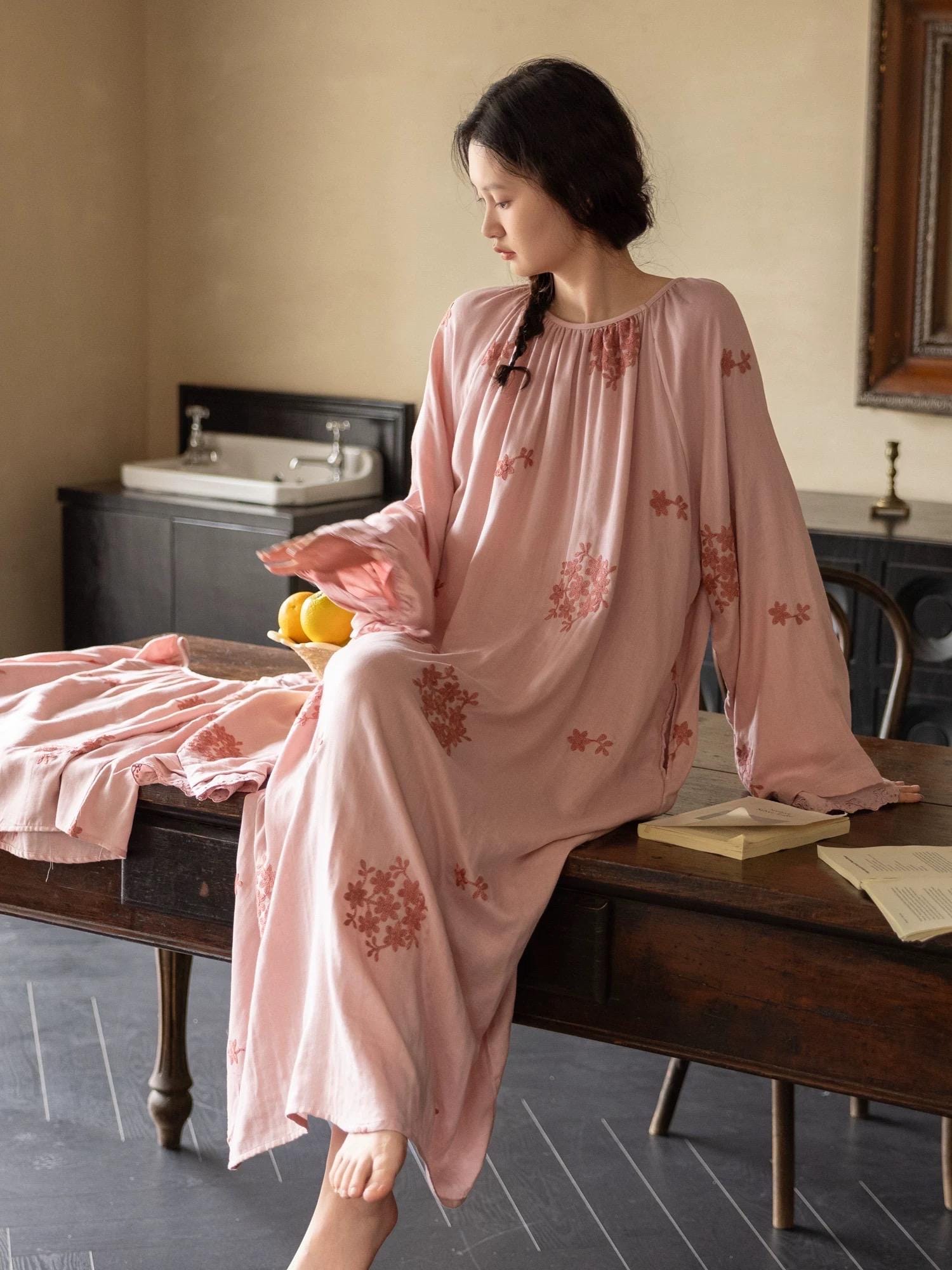 Bamboo Fibre Cotton Embroidered Loungewear Bamboo Cotton/Breathable Winter Pajamas