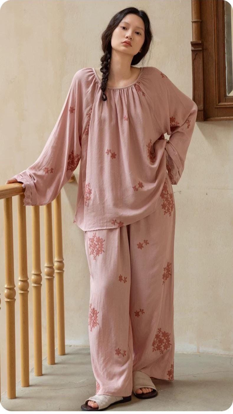 Bamboo Fibre Cotton Embroidered Loungewear Bamboo Cotton/Breathable Winter Pajamas