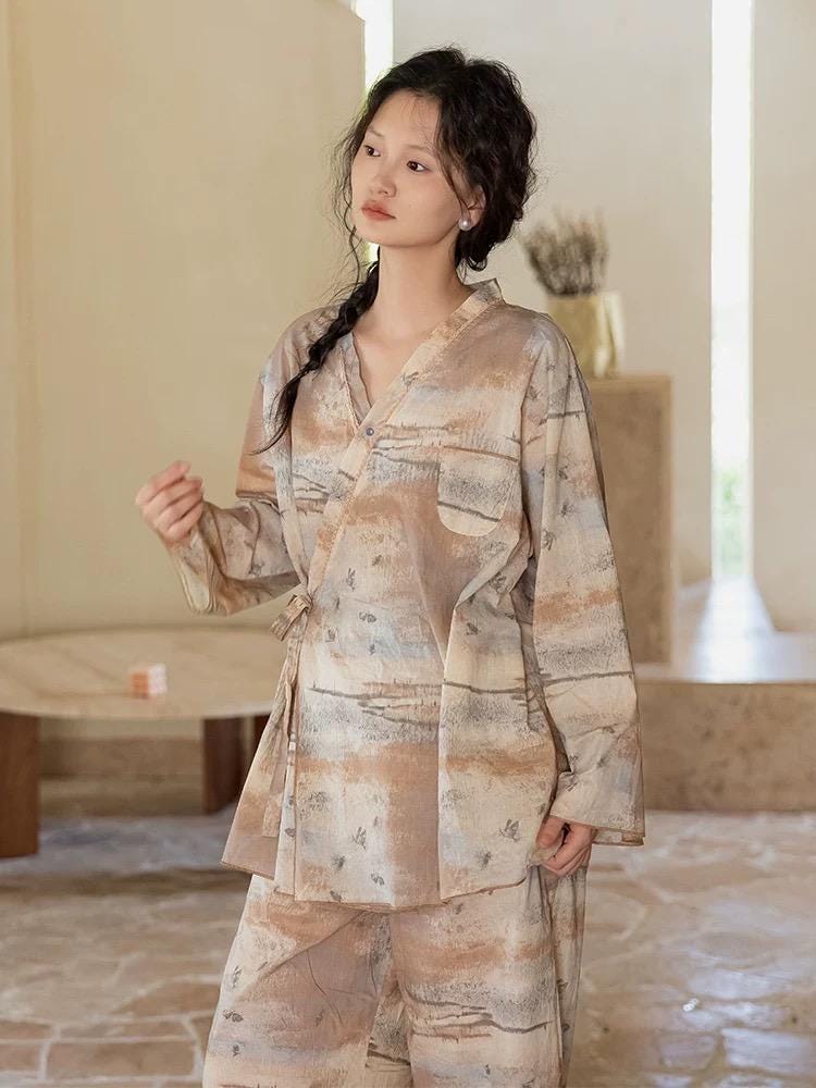 Soft Bamboo Cotton Kimono Pajama Set, 3 Piece Women’s Tie Dye Loungewear