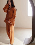 Women's Muslin Cotton Pajamas Dress – Orange Embroidered Loungewear, Button Front Sleep Dress, Relaxed Fit Nightgown, Maternity Dress