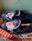 Handmade Embroidered Slippers: Oriental Faux Fur Mules，Outdoor Slipper