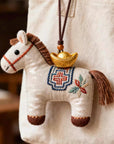 Silk Embroidered Horse Ornament • Lucky Charm Keychain • Oriental Bag Charm • Christmas Stocking Filler • Tree Decor • Mulberry Silk Gift