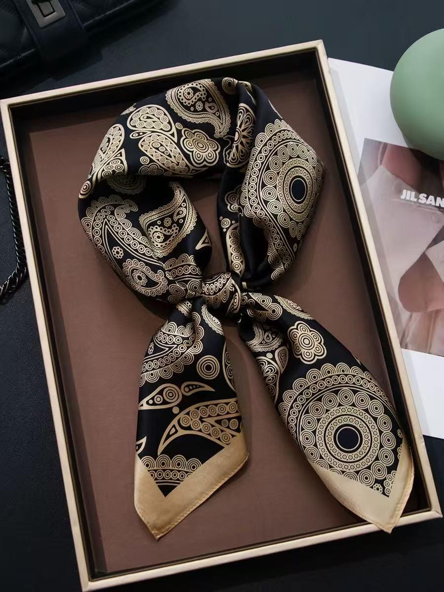 Mulberry Silk Scarf with Scarf Ring - Vintage Style Bandana