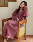 Bamboo Cotton Dressing Robe • Soft Long Loungewear• Vintage Rose Stripe Home Dress • Breathable Sleepwear with Pockets • Gift for Her