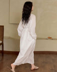 Embroidered Cotton Pajamas Set or Nightgown Dress, Slub Cotton Loungewear, Soft Breathable Loose Fit Sleepwear, Lounge to Street