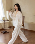 Embroidered Cotton Pajamas Set or Nightgown Dress, Slub Cotton Loungewear, Soft Breathable Loose Fit Sleepwear, Lounge to Street