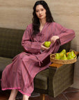 Bamboo Cotton Dressing Robe • Soft Long Loungewear• Vintage Rose Stripe Home Dress • Breathable Sleepwear with Pockets • Gift for Her