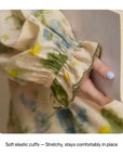 Bamboo Cotton Pajama Set | Green Tone Watercolour Floral Nightdress | Ruffle Collar Button Front | Oversized Style Loungewear