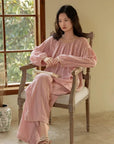 Breathable cotton gauze, muslin-feel pajama set with lining for coverage, Soft textured cotton, relaxed fit for sleep or lounging