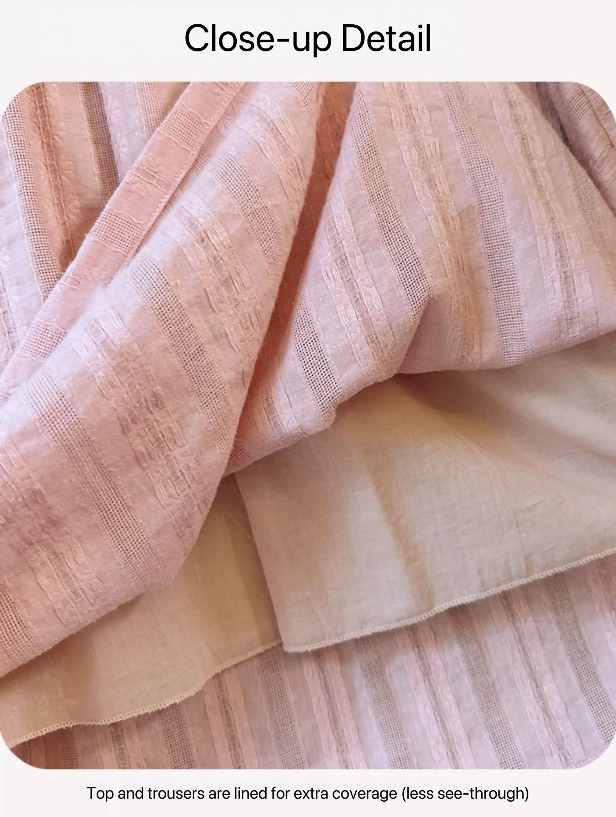 Breathable cotton gauze, muslin-feel pajama set with lining for coverage, Soft textured cotton, relaxed fit for sleep or lounging