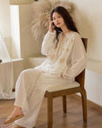 Embroidered Cotton Pajamas Set or Nightgown Dress, Slub Cotton Loungewear, Soft Breathable Loose Fit Sleepwear, Lounge to Street