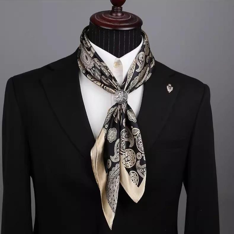 Mulberry Silk Scarf with Scarf Ring - Vintage Style Bandana